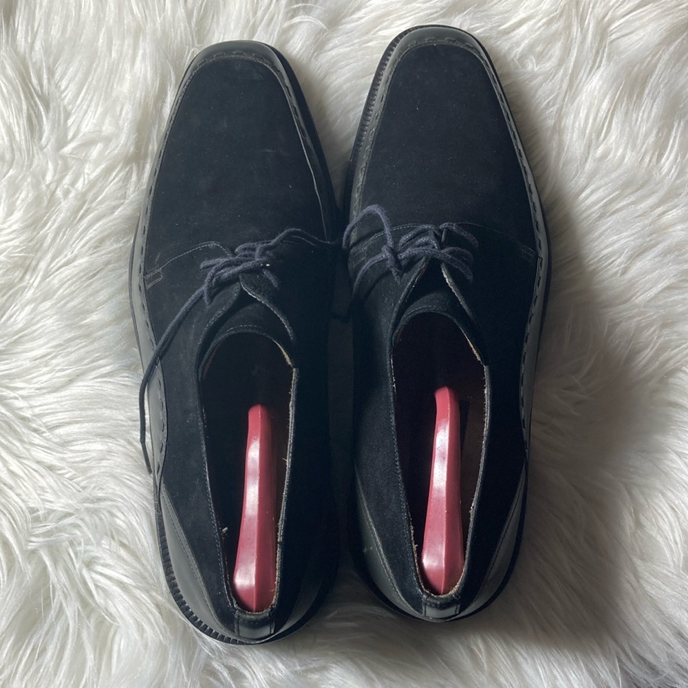 Black velvet and leather Mezlan dress shoes for men